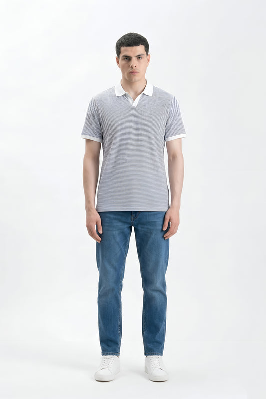BLUE STRIPE JOHNNY COLLAR POLO