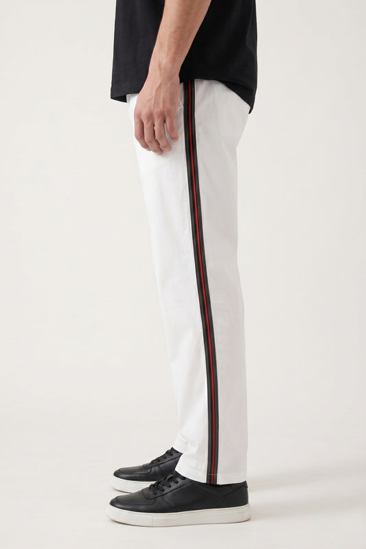 WHITE WOVEN MOTION STRIPE TROUSER