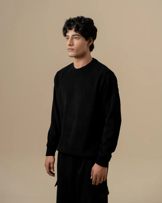 WAFFLE KNIT SWEATER BLACK