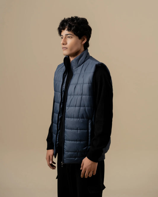 DARK NAVY SLEEVELESS PUFFER JACKET