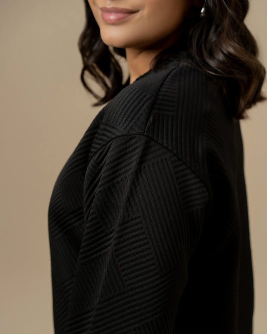 WOMEN BLACK WEAVE SWEATSHIRT