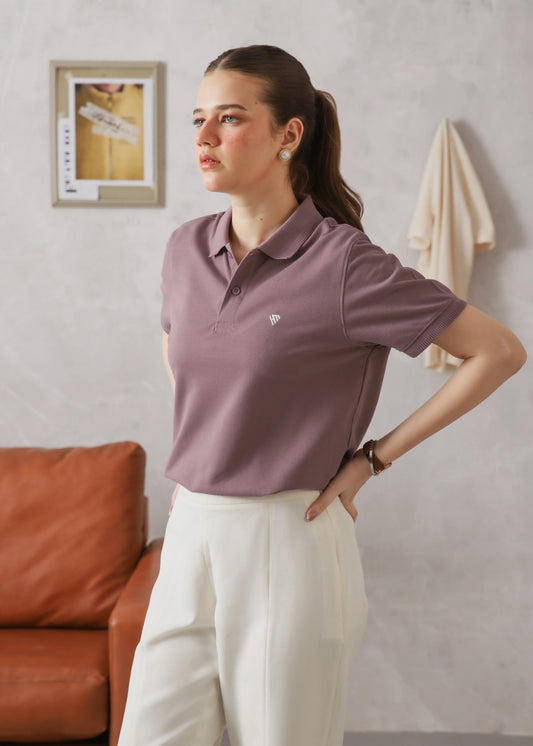 WOMEN MAUVE BASIC POLO