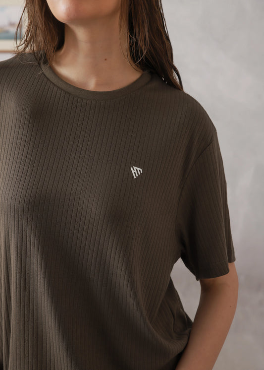 WOMEN OLIVE BROWN DROP NEEDLE TEXTURED TRACKSUIT