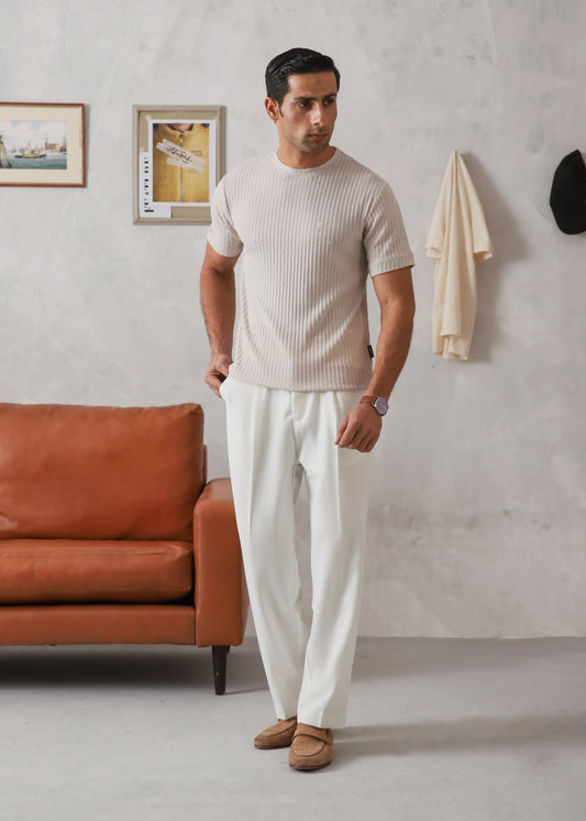 ASH BEIGE TEXTURED KNIT TEE