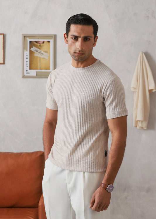 ASH BEIGE TEXTURED KNIT TEE