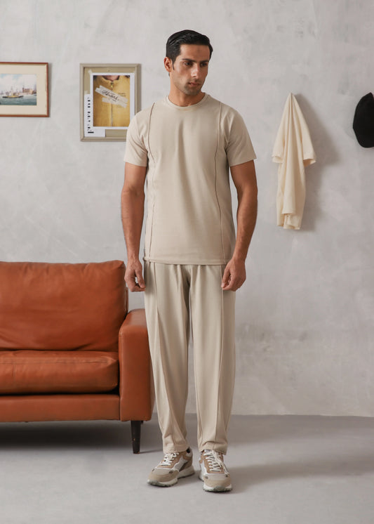 BEIGE PINTUCK TRACKSUIT