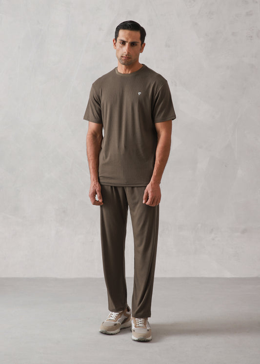 OLIVE BROWN DROP NEEDLE TEXTURED TRACKSUIT