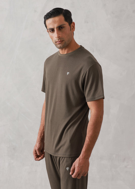 OLIVE BROWN DROP NEEDLE TEXTURED TRACKSUIT