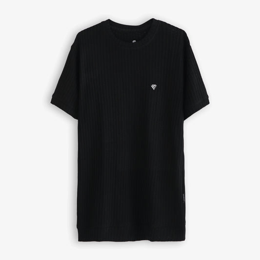 WOMEN BLACK TEXTURE KNIT TEE