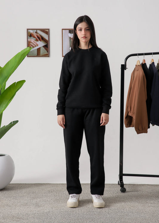 WOMEN PURE COMFORT COTTON FLEECE BLACK TRACKSUIT