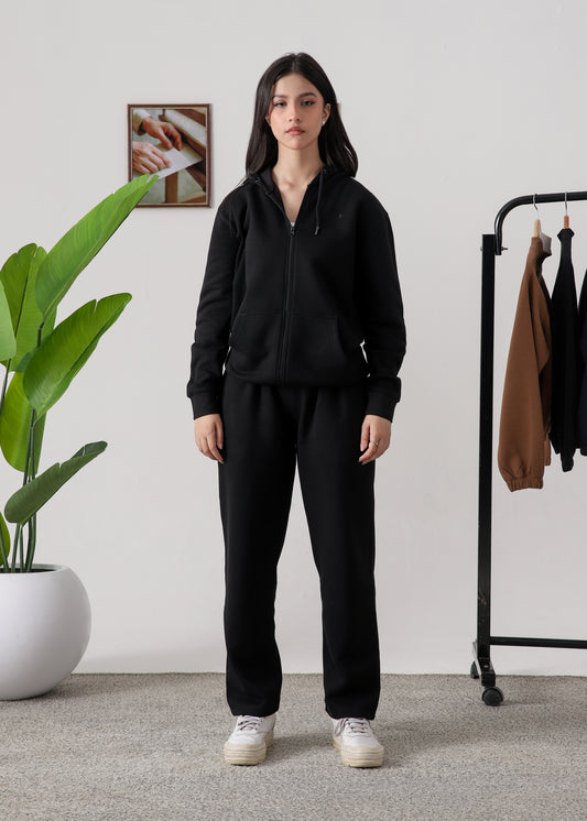 WOMEN PURE COMFORT COTTON FLEECE BLACK CORD-SET