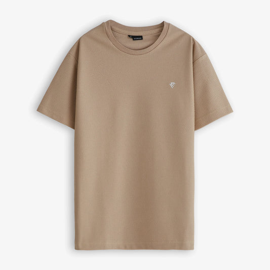 WOMEN BEIGE WAFFLE KNIT TEE