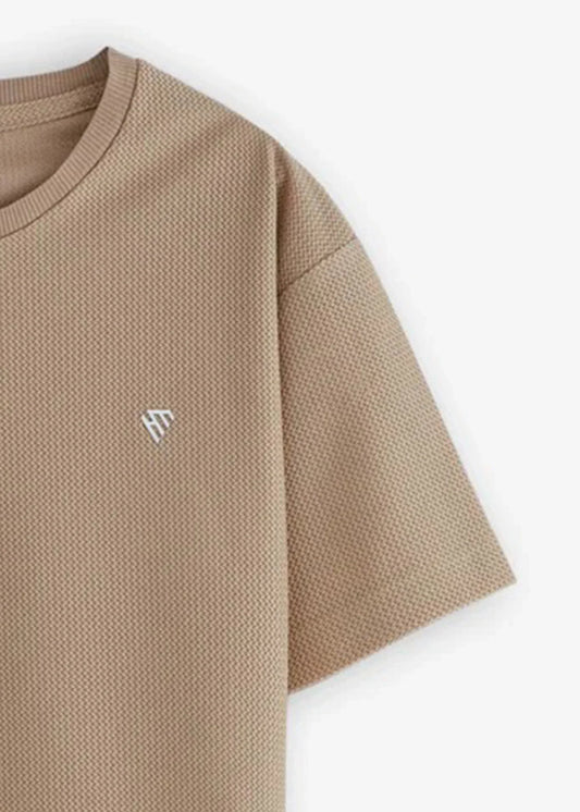 WOMEN BEIGE WAFFLE KNIT TEE