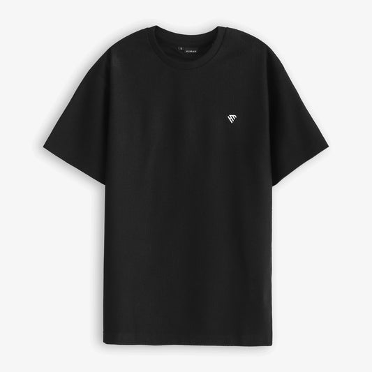 WOMEN BLACK WAFFLE KNIT TEE