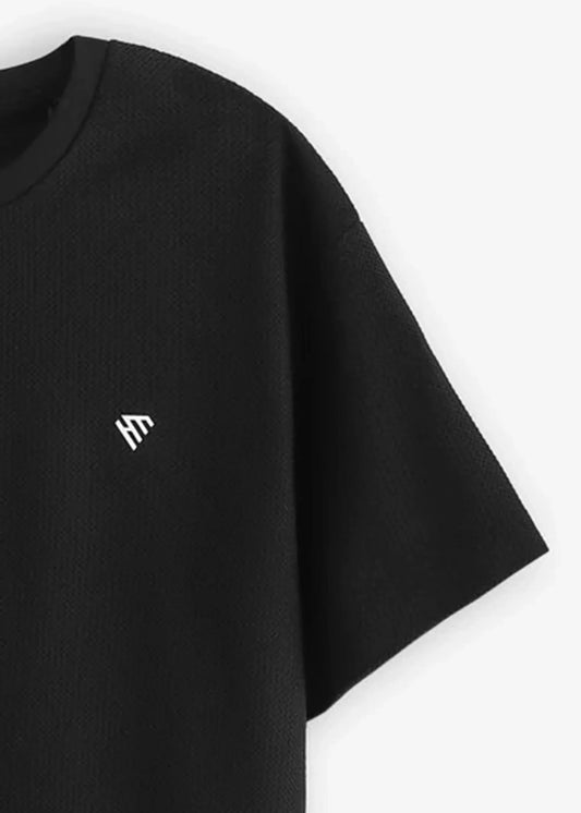 WOMEN BLACK WAFFLE KNIT TEE