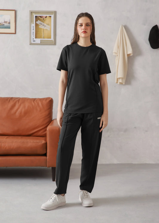 WOMEN BLACK PINTUCK TRACKSUIT