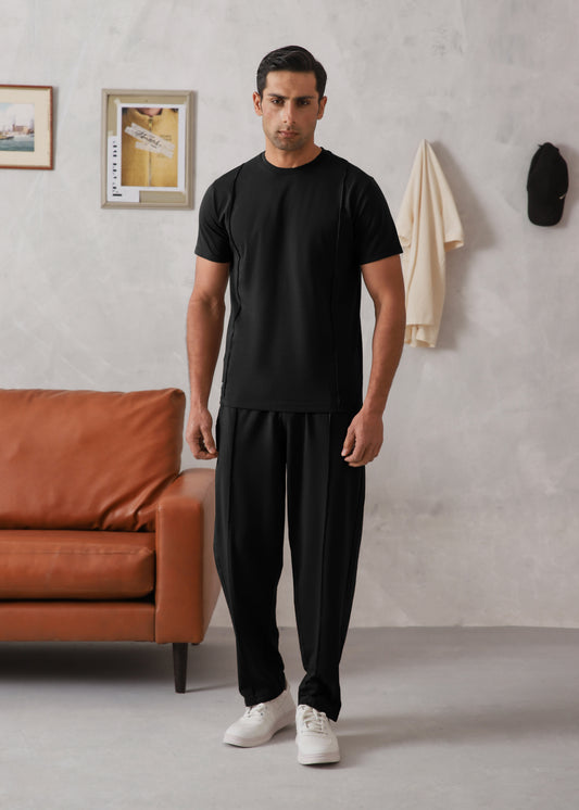 BLACK PINTUCK TRACKSUIT