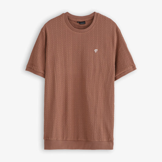 MOCHA DROP NEEDLE TEXTURED KNIT TEE
