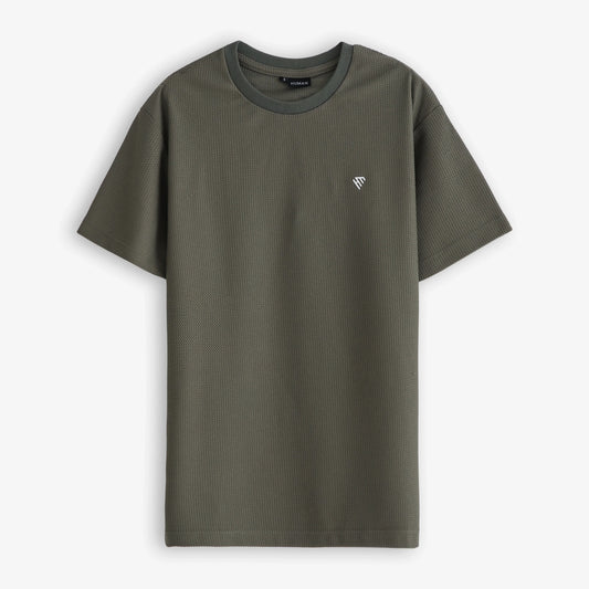 WOMEN OLIVE WAFFLE KNIT TEE