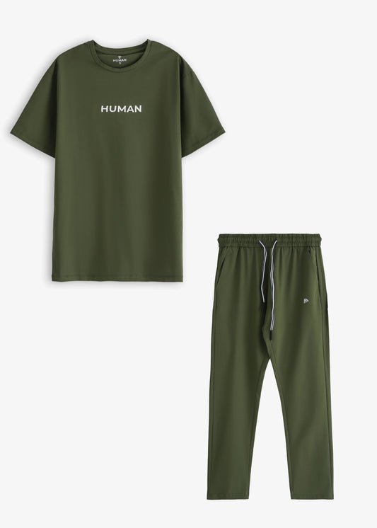 OLIVE COTTON LYCRA TRACKSUIT