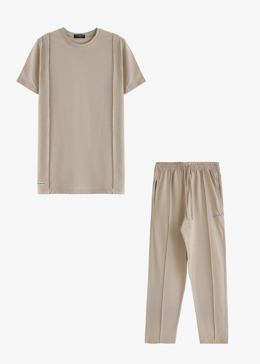 WOMEN BEIGE PINTUCK TRACKSUIT