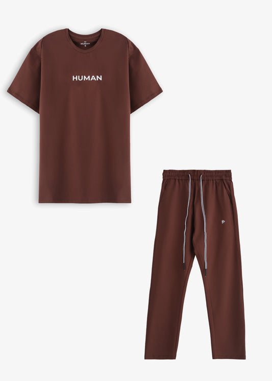 WOMEN RUST BROWN COTTON LYCRA TRACKSUIT