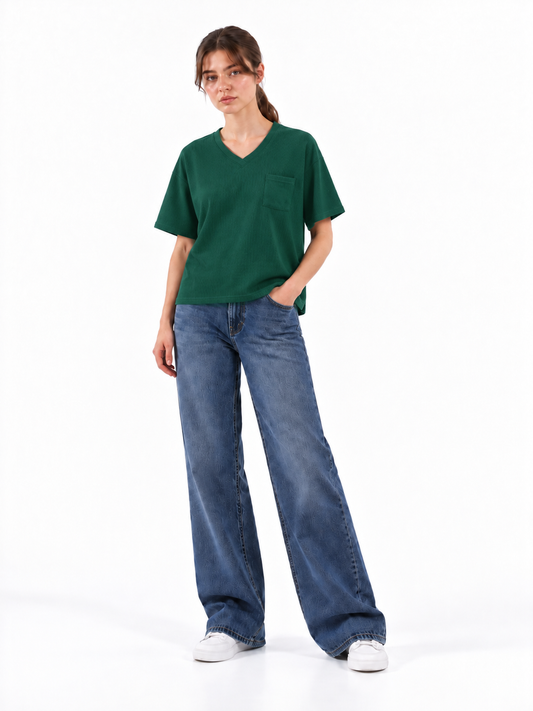 RAIN FOREST V NECK POCKET TEE