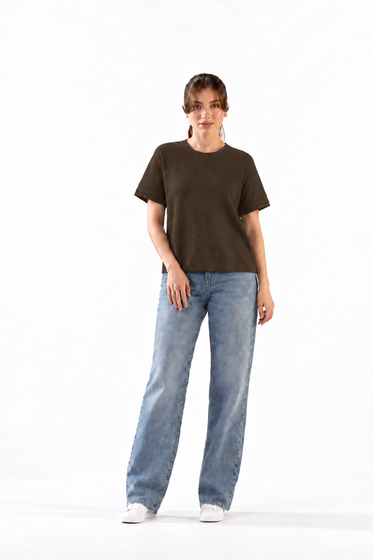 CHOCOLATE BROWN BOXY FIT TEE