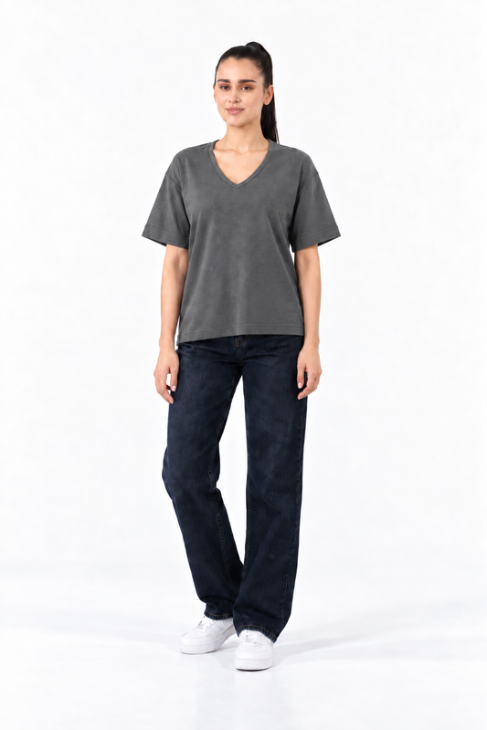 CHARCOAL GREY V NECK TEE