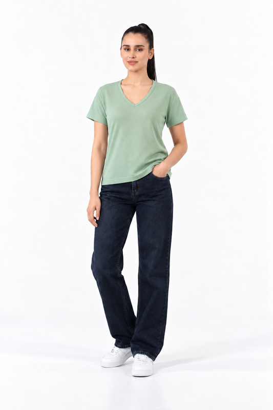 AQUA GREY V NECK TEE