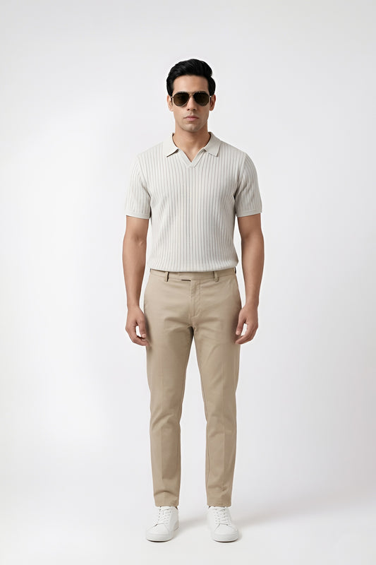 BEIGE OLD MONEY DROP NEEDLE POLO