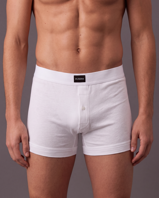 WHITE SEAMLESS RIB KNIT BOXER