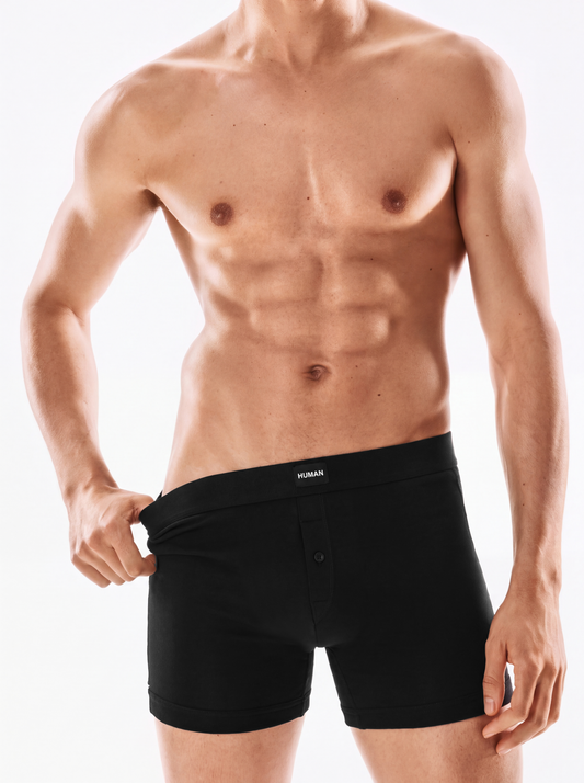 BLACK SEAMLESS RIB KNIT BOXER