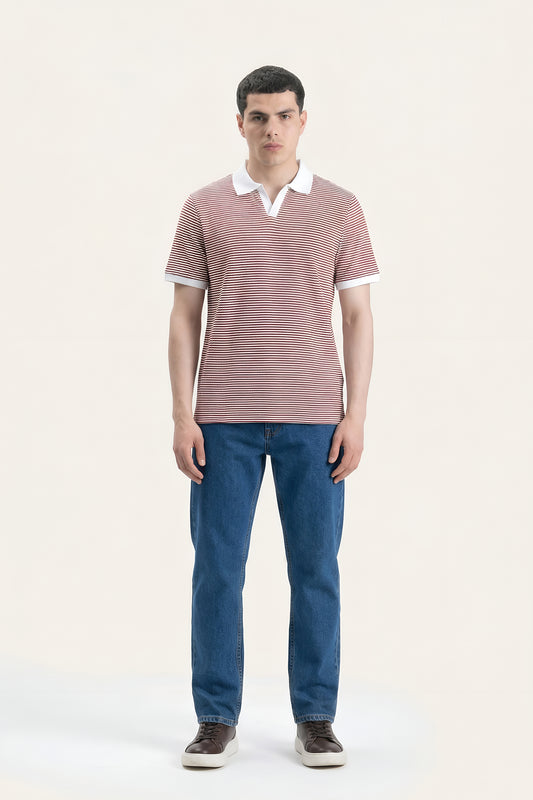 WINE RED STRIPE JOHNNY COLLAR POLO
