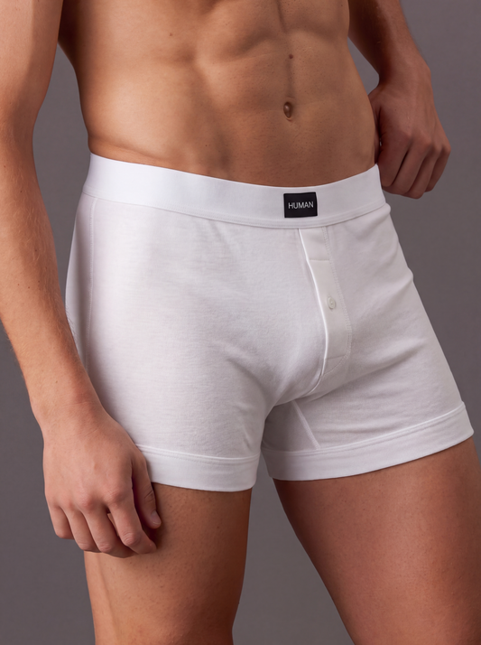 WHITE SEAMLESS RIB KNIT BOXER