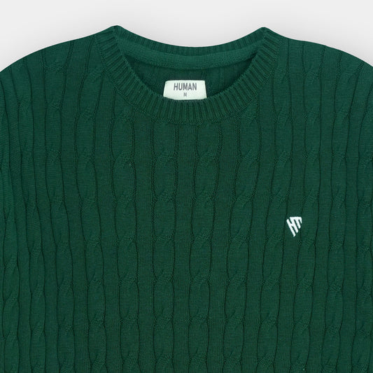 GREEN CABLE KNIT TEXTURE TEE