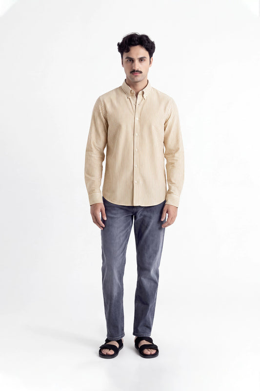 BEIGE STRIPE BUTTON DOWN SHIRT