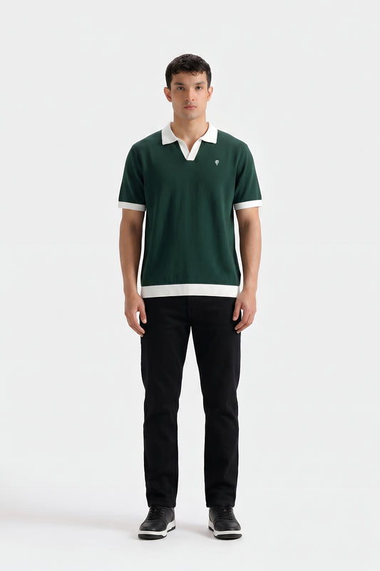 GREEN TEXTURE KNIT POLO