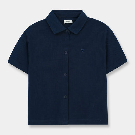 PAGEANT BLUE TEXTURE BOXY FIT SHIRT
