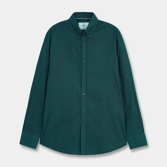 BOTTLE GREEN LINEN BUTTON DOWN SHIRT