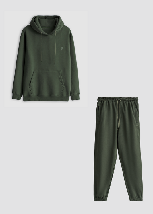 WOMEN OLIVE GREEN FLEECE CO-ORD SET