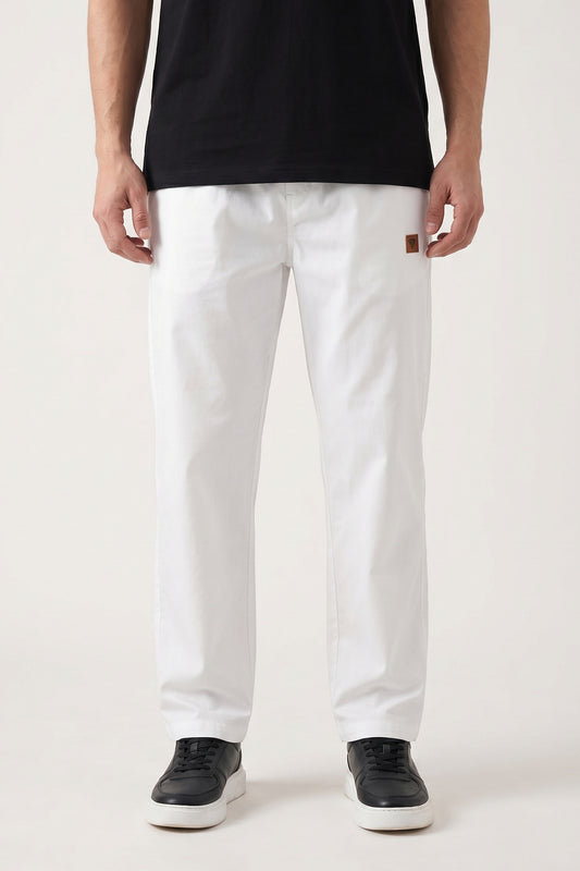 WHITE WOVEN MOTION STRIPE TROUSER