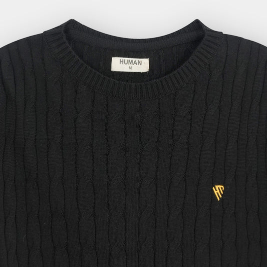 BLACK CABLE KNIT TEXTURE TEE