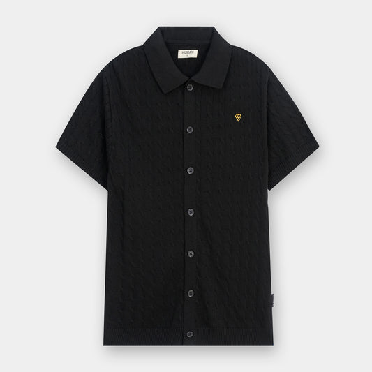 BLACK CABLE KNIT SHIRT