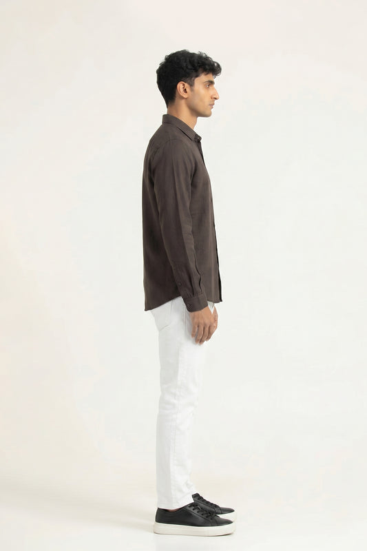 DARK BROWN IRISH LINEN BUTTON DOWN SHIRT
