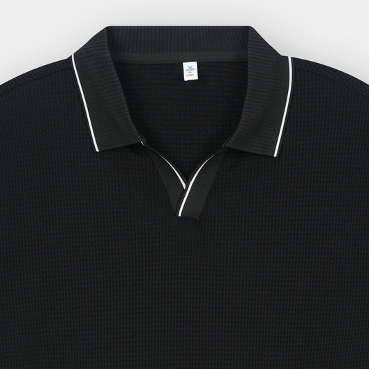 BLACK TEXTURED JOHNNY COLLAR POLO