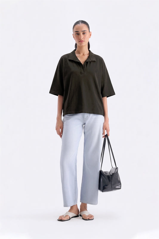 CHOCOLATE BROWN OVERSIZE JOHNNY POLO