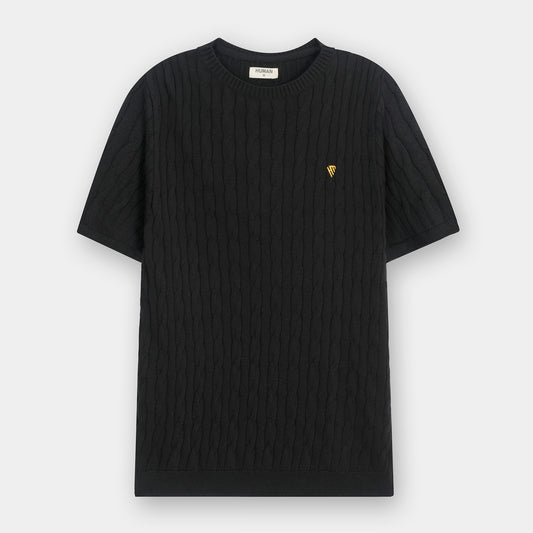 BLACK CABLE KNIT TEXTURE TEE