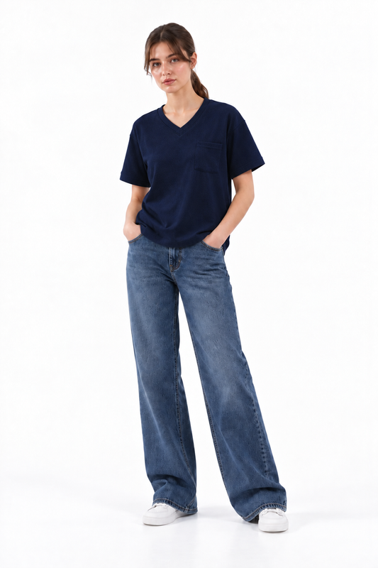 PAGEANT BLUE V NECK POCKET TEE