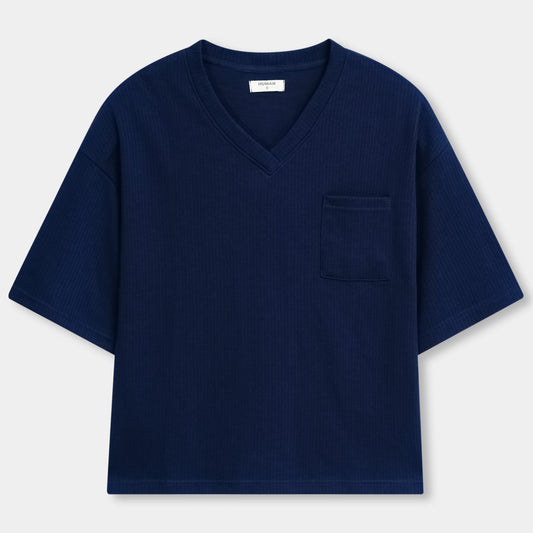 PAGEANT BLUE V NECK POCKET TEE